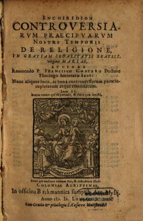 Enchiridion Controversiarvm Praecipvarvm Nostri Temporis De Religione