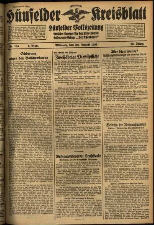 Erste Ausgabe vom Mittwoch, den 26. August 1936.