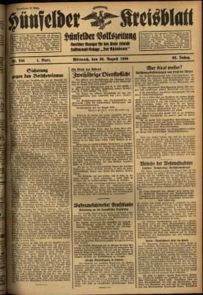 Erste Ausgabe vom Mittwoch, den 26. August 1936.