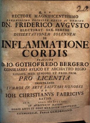 Diss. sol. de inflammatione cordis