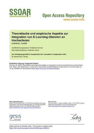 Theoretische und empirische Aspekte zur Integration von E-Learning-Diensten an Hochschulen