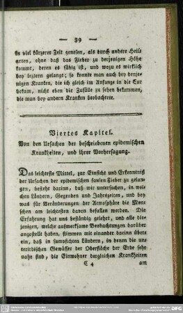 Viertes Kapitel. Von den Ursachen der beschriebenen epidemischen Krankheiten, und ihrer Vorhersagung