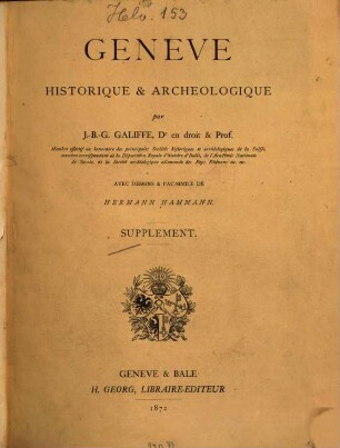 Genève : historique & archeologique, [2]. Supplément