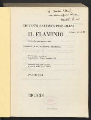 Il Flaminio : Commedia musicale in tre atti