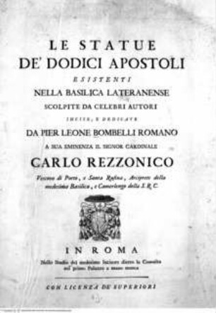 Le statue de' dodici apostoli esistenti nella Basilica Lateranense scolpite da celebri autori, Titelblatt