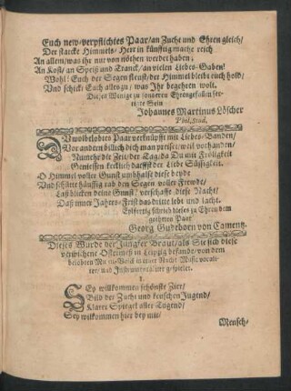 Dieses Wurde der Jungfer Braut/ als Sie sich diese verwichene Ostermeß in Leipzig befande/ von dem belobten Musen-Volck in einer Nacht-Music vocaliter/ und Instrumentaliter gespielet.