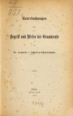 Untersuchungen über Begriff und Wesen der Grundrente