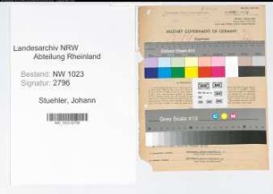 Entnazifizierung Johann Stuehler , geb. 28.12.1891 (Expedient)