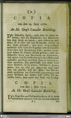 Copia von den 22. Juny 1700