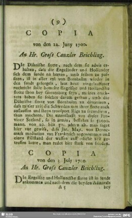 Copia von den 22. Juny 1700