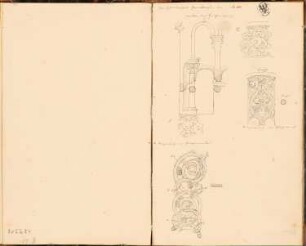 Reiseskizzenbuch 1828: Pfarrkirche, Gelnhausen: Details aus der Pfarrkirche Gelnhausen