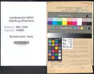 Entnazifizierung Hans Bockemuehl , geb. 20.05.1907 (Kaufmann)