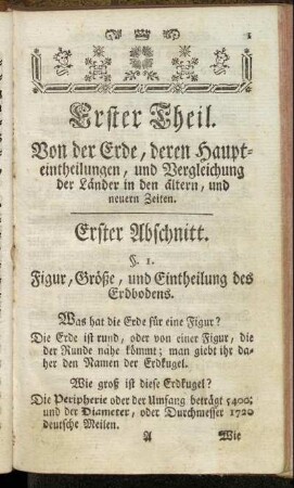 Erster Abschnitt. Figur, Größe, und Eintheilung des Erdbodens.