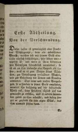 Erste Abtheilung. Von der Verschwendung.
