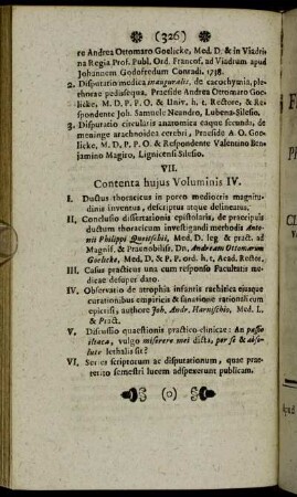 VII. Contenta hujus Voluminis IV.