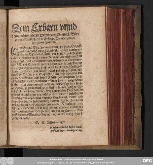 Dem Erbarn unnd Ehrngeachten Herrn Ottoni von Riswick/ Bürgern und Buchführern in Erffordt/ Meinem günstigen guten Freunde.
