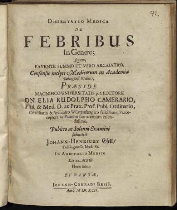 Dissertatio Medica De Febribus In Genere