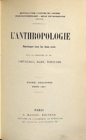 L' anthropologie, 2. 1891
