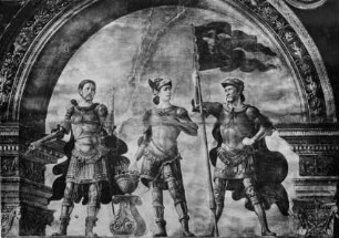 Ausmalung der Sala dei Gigli — Linkes Bildfeld: Brutus, Mucius Scaevola, Furius Camillus