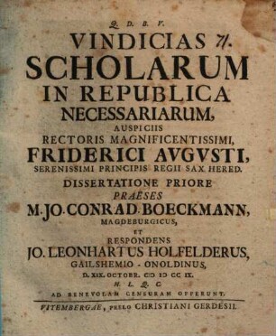 Vindicias scholarum in republica necessariarum