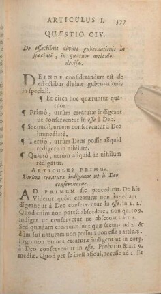 Quaestio CIV. De effectibus divinae gubernationis in speciali, in quatuor articulos divisa.