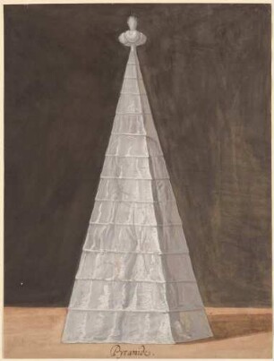 Männliche Gestalt in stoffbehangener Pyramide (Kostümfigurine)