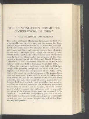The continuation committee conferences in China. I. The national conference