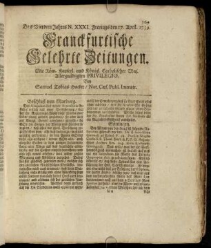 N. XXXI. Freytags den 17. April 1739 - N. XL. Dienstags den 19. May 1739