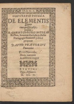 Disputatio Physica De Elementis