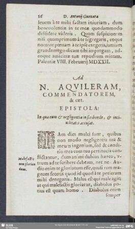 Ad N. Aquileram, Commendatorem &c. Epistola: In qua eum & negligentiæ in scribendo, & inciuilitatis accusat