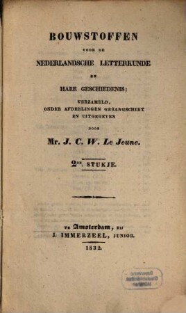 Bouwstoffen voor de Nederlandsche Letterkunde en hare geschiedenis, 2