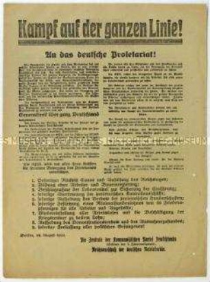 Aufruf der KPD und des Reichsausschusses der deutschen Betriebsräte zum Generalstreik