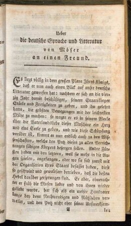 Ueber die deutsche Sprache und Litteratur von Möser an einen Freund.