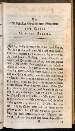 Ueber die deutsche Sprache und Litteratur von Möser an einen Freund.