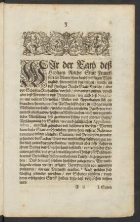 Wir der Rath deß Heyligen Reichs Statt Franckfurt am Mayn/ thun kundt ...