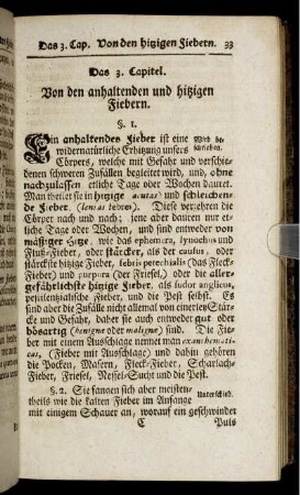 Das 3. Capitel. Von den anhaltenden und hitzigen Fiebern.