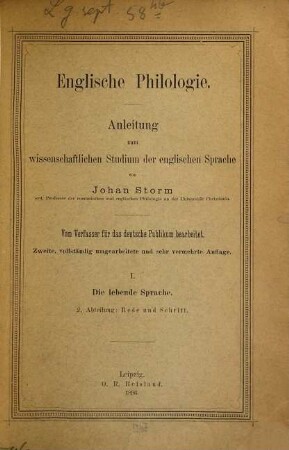 Englische Philologie : Anleitung zum wissenschaftlichen Studium der Englischen Sprache, I,2