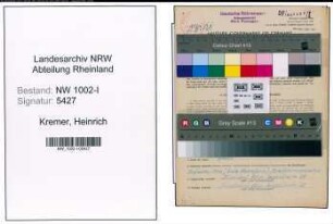 Entnazifizierung Heinrich Kremer, geb. 10.06.1909 (Arbeiter)