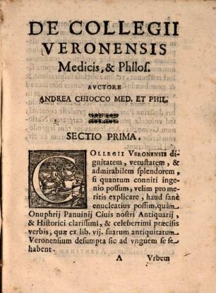 De Collegii Veronensis illustribus Medicis et Philosophis