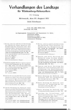 111. Sitzung, Bebenhausen, 29.8.1951