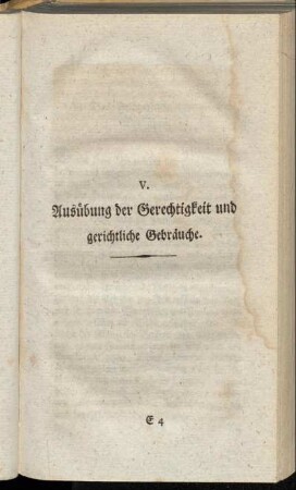 V. Ausübung der Gerechtigkeit und gerichtliche Gebräuche.