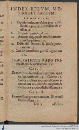 Index Rerum, Methodi et Capitum.
