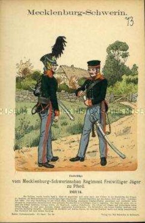 Uniformdarstellung, Freiwillige des Jäger-Regiments zu Pferde, Herzogtum Mecklenburg-Schwerin, 1813/1814.