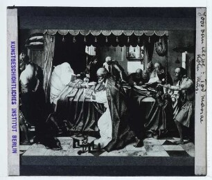 Cleve, Marientod Triptychon (Köln) : Ausschnitt aus dem Mittelteil: angeschnittene Seitenkanten (nicht in voller Größe sichtbar)