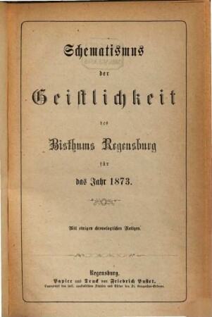 Schematismus des Bistums Regensburg. 1873