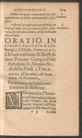 Oratio In Synodo Recitata Merseburgi 5. Octob. Anno 1547.