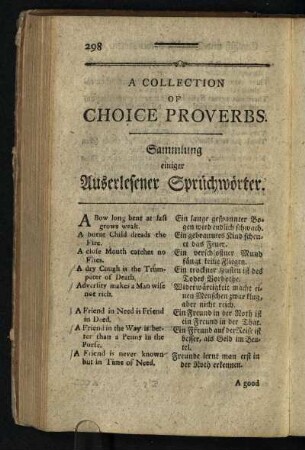 A Collection Of Choice Proverbs. Sammlung einiger Auserlesener Spruechwoerter