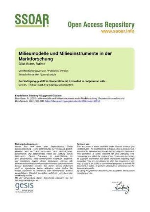 Milieumodelle und Milieuinstrumente in der Marktforschung