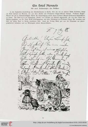1: Ein Brief Menzels : mit zwei Zeichnungen des Meisters