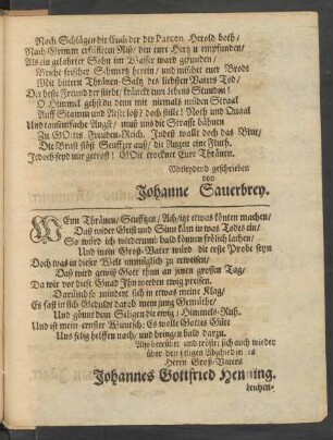 Wenn Thränen/ Seuffzen/ Ach/ itzt etwas könten machen/[...]